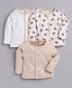 BABY GO Pack Of 3 Full Sleeves Teddy Bear Printed  Tees - Beige