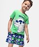 HoneyHap Disney Cotton Knit Half Sleeves T-shirt and Shorts Night Suit With Lilo & Stitch Graphics - Green & Navy