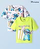 HoneyHap Disney Cotton Knit Half Drop Shoulder Sleeves T-Shirts with Lilo & Stitch Graphics Pack of 2 - Green & White