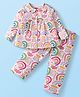 Babyhug Cotton Knit Full Sleeves Peter Pan Collared Night Suit With Rainbow Theme  Print - Pink & White