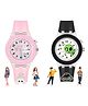 Spiky Set Of 2 Round 3D Cartoon  Analog Watches  - Pink and Black
