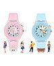 Spiky Set Of 2 Round 3D Cartoon Analog Watches -Pink and Light Blue