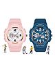 Spiky Set Of 2 Dual Time Wrist Watches  - Pink and Blue