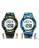 Spiky Set OF 2 Round Camouflage Detailed Digital Sports Wrist Watches  - Black and Blue