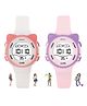 Spiky Set Of 2 Cateye Design Round Digital Wrist Watches  - Pink & white