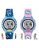Spiky Set Of 2 Round Designed Strap Multifunctional Sports Digital Watches  - Blue & Pink