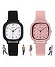 Spiky Set Of 2 Unique Square Casual Analog  Wrist Watches - Black And Pink