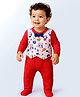 Babyoye 100% Cotton Knit Full Sleeves Footed Romper With Bow & Halloween Theme Print - Red