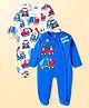 Babyhug Cotton Knit Full Sleeves Sleep Suits With Construction Vehicles Print Pack Of 2 - White & Navy