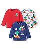 Babyhug Cotton Knit Full Sleeves T-Shirts with Dino & Tiger Print Pack of 3 - Red Navy Blue & White