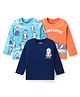 Babyhug Cotton Knit Full Sleeves T-Shirts With Penguins Print Pack Of 3 - Navy Orange & Sky Blue