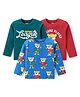 Babyhug Cotton Knit Full Sleeves T-Shirts With Tiger & Text Graphics Pack of 3 - Green Blue & Red