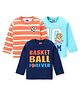 Babyhug Cotton Knit Full Sleeves Striped T-Shirts with Text Print Pack of 3 - Blue & Orange