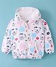 Doodle Poodle 100% Cotton Light Weight Looper Knit Full Sleeves Hooded Sweatjacket Teddy Print - White