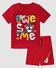 KAVEE Pure Cotton Biowashed Half Sleeves Awsome Print T-Shirt & Shorts Set - Red