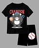 KAVEE Pure Cotton Biowashed Half Sleeves Champion Print T-Shirt & Shorts Set - Black