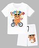 KAVEE Pure Cotton Biowashed Half Sleeves Explorer Print T-Shirt & Shorts Set - White