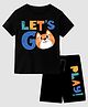 KAVEE Pure Cotton Biowashed Half Sleeves Lets Go Print T-Shirt & Shorts Set - Black
