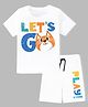 KAVEE Pure Cotton Biowashed Half Sleeves Lets Go Print T-Shirt & Shorts Set - White