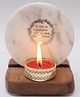 Homearte India Marble Gayatri Mantra Tea Light Holder With Wood Stand - White