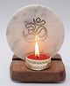 Homearte India Marble OM Tea Light Holder With Wood Stand - White