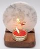 Homearte India Marble Jai Shree Ram Tea Light Holder With Wood Stand - White
