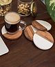 Homearte India  White Marble And Wood Round Coaster - Set Of 4
