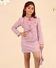 Cutecumber Full Sleeves Floral Applique & Lace Detailed Coordinating Dress With Hand Bag - Mauve