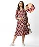 Bella Mama Woven Three Fourth Sleeves  Maternity Dress with Handblock Print - Maroon