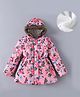 Kookie Kids Full Sleeves Floral Printed Padded Hooded  Jacket with Fur Detailing - Pink