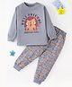 BLUSHES 100% Cotton Knit Full Sleeves Bear & Best Friends Text Printed Night Suit - Grey