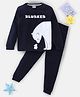BLUSHES 100% Cotton Knit Full Sleeves Bear Printed Night Suit - Navy Blue