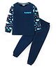 BLUSHES 100% Cotton Knit Full Sleeves Animals Printed Night Suit - Airforce Navy