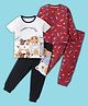 BLUSHES 100% Cotton Knit Pack Of 2 Full Sleeves Space Theme & Animals Printed Night Suits - Off White Black & Maroon