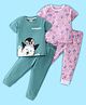 BLUSHES 100% Cotton Knit Pack Of 2 Half Sleeves Animals Printed Night Suits - Olive Green & Baby Pink