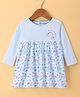 Cucumber Interlock Knit Full Sleeves Frock With Unicorn Print - Light Blue