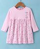 Cucumber Interlock Knit Full Sleeves Frock With Bunny & Floral Print - Light Pink