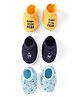 Doodle Poodle Interlock Knit Booties with Bear Print Pack of 3 - Yellow Navy Blue & Sky Blue