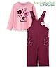 Babyoye Twill Woven Full Sleeves Floral Printed T-Shirt & Dungaree with  Applique - Maroon & Pink