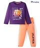 Honeyhap Premium 100% Cotton Full Sleeves Night Suit With Bio Finish Basketball Print - Purple & Orange