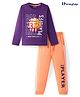 Honeyhap Premium 100% Cotton Full Sleeves Night Suit With Bio Finish Basketball Print - Purple & Orange