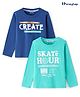 Honeyhap 100% Cotton Knit Full Sleeves T-Shirts with Text Print Pack of 2  - Limoges Blue & Pool Green