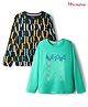 Honeyhap Premium 100% Cotton Full Sleeves T-Shirts Text Print Pack of 2 - Black Beauty & Pool Green