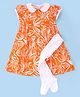Babyhug Cambric Woven Puffed Sleeves A Line Frock with Peter Pan Collar Leaf Print - Orange