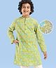 Pine Kids Cotton Woven Full Sleeves Kurta Floral Print - Green