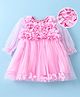 Mark & Mia Full Sleeves Solid Colour Frock Style Onesie with Floral Applique - Pink