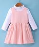 ORRIGANY Cotton Knit Full Sleeves Skivi Neck T-Shirt with Frock - Peach & White