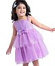Babyhug Woven One Shoulder Sleeves Fit & Flared Embellished Layered Party Frock with Bow Applique - Lilac