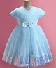 Babyhug Woven Half Sleeves Sequined Fit & Flared  Party Frock with Bow Detailing - Blue