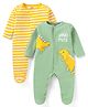 Babyhug Cotton Knit Full Sleeves Striped & Dino Printed Sleep Suits Pack of 2 - Yellow & Green